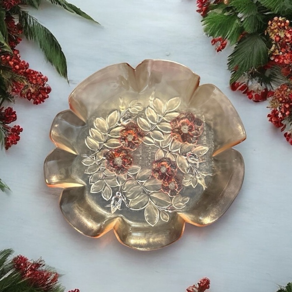 Vintage Mikasa Flower Blossom Pattern Rosella Pink Crystal Serving Dish Platter